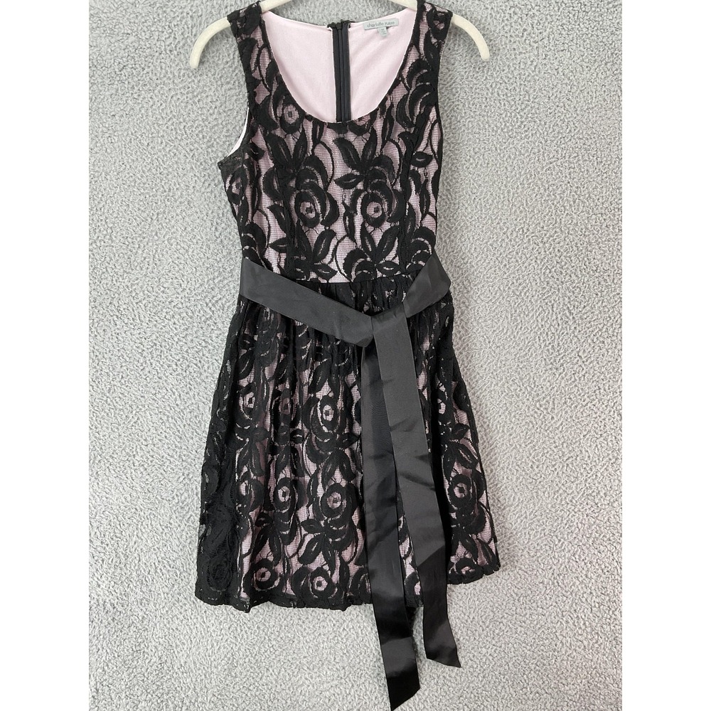 Charlotte‎ Russe Dress Womens M Black Fit & Flare Sleeveless Lace Scoop Neck